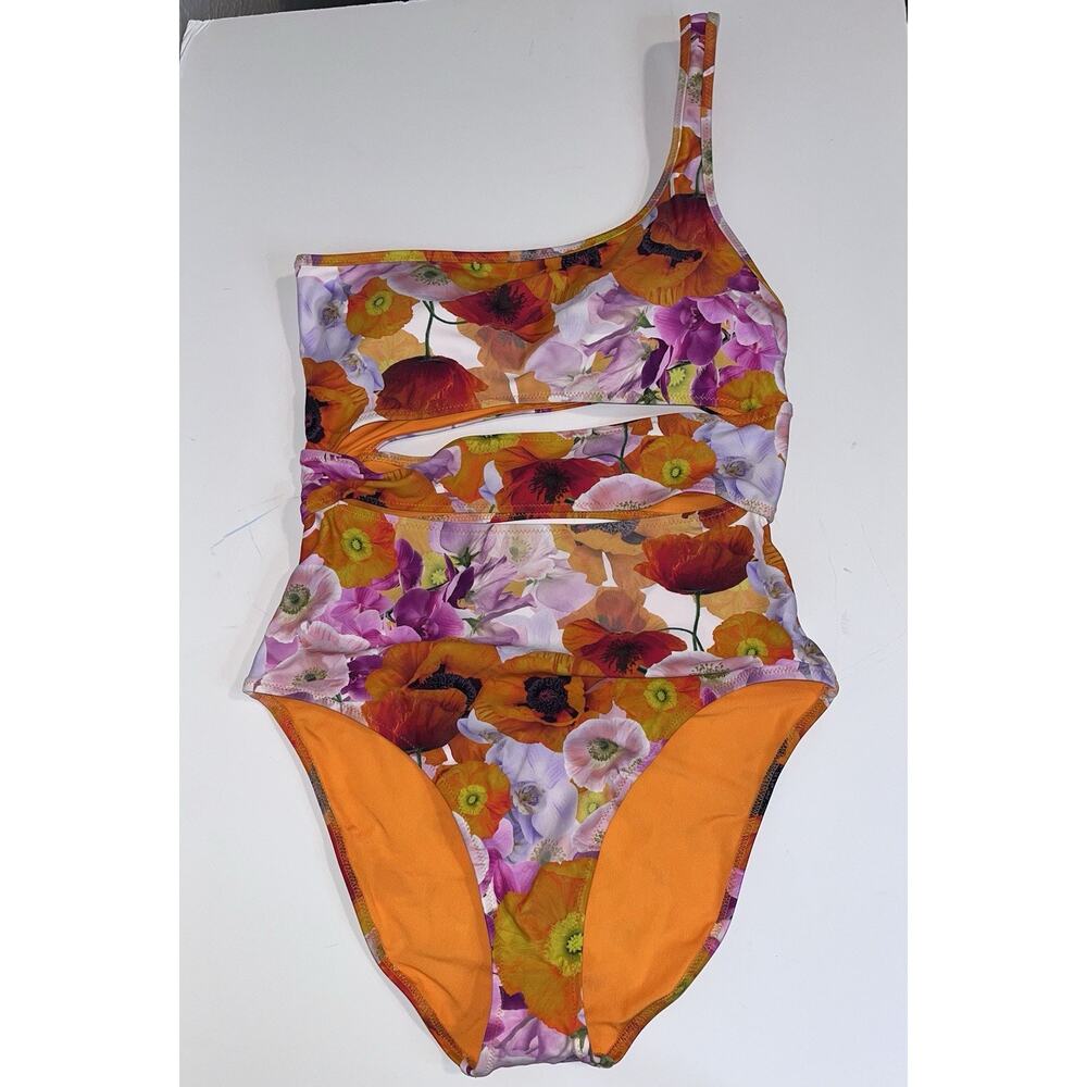 Aerie Swimsuit NWT Size S Long One Piece Hi Cut Cutout Floral Full Back Padded
